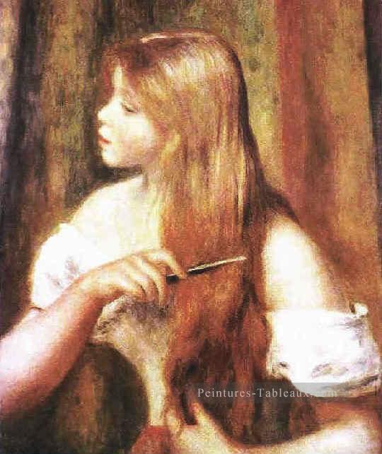 jeune fille se peignant les cheveux Pierre Auguste Renoir Peintures à l'huile